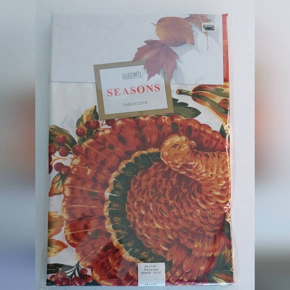 Bardwil Seasons Turkey Pumpkin Thanksgiving Table Cloth Rectangle 60"x 120" Vtg - Picture 9 of 10